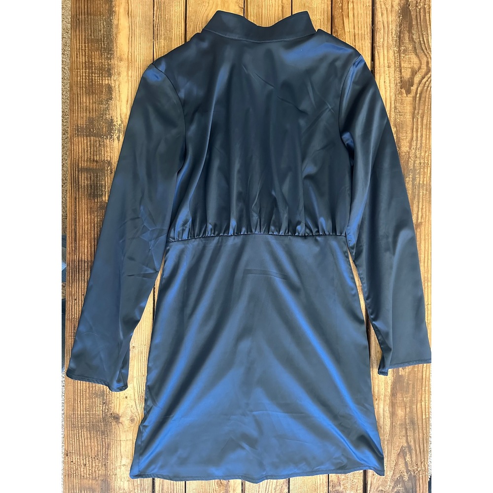 Commense Navy Blue Satin High Neck Bow Back Mini Dress OA230805061 Womens Medium